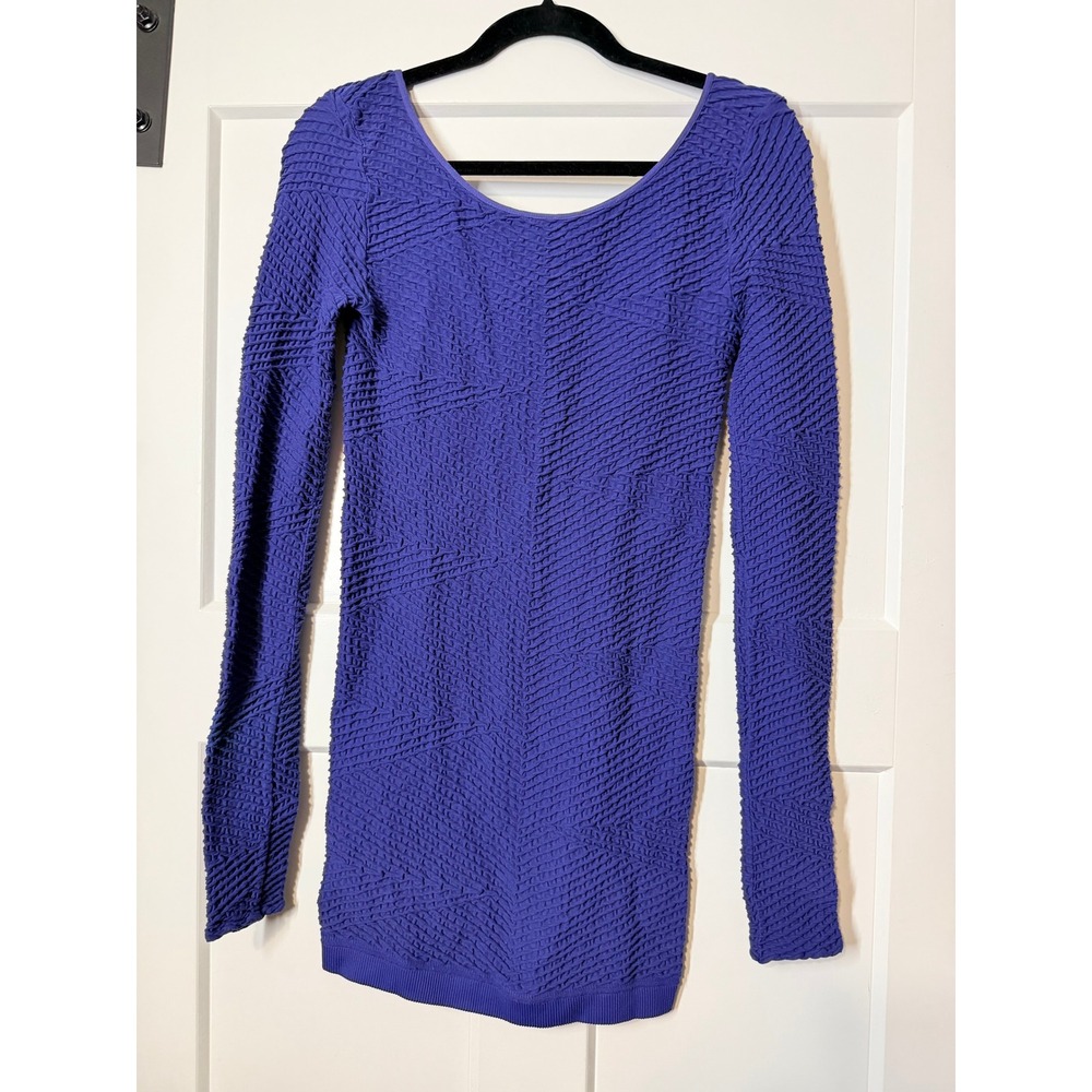 BCBGeneration Tunic Top Women M/L Royal Blue Popcorn Crinkle Knit Scoop Back